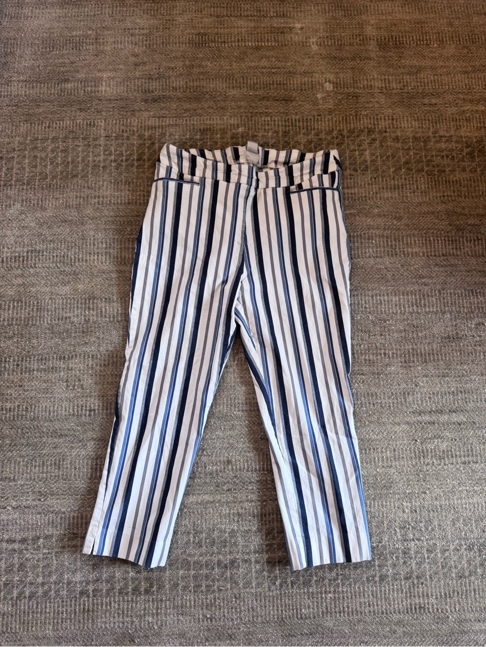 Chico's Navy and White Striped Trousers